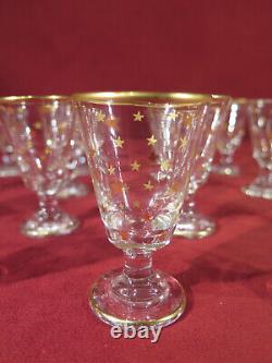 ANCIENNE SUITE 12 PETITS VERRES CRISTAL A LIQUEUR DECOR OR ETOILES CAVE XIX ème