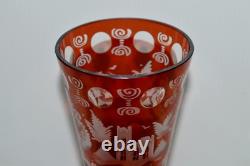 -ANCIEN CALICE CRISTAL de BOHEME ROUGE verre à pied collection vitrine religion