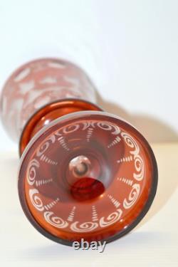 -ANCIEN CALICE CRISTAL de BOHEME ROUGE verre à pied collection vitrine religion