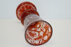 -ANCIEN CALICE CRISTAL de BOHEME ROUGE verre à pied collection vitrine religion