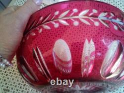 ANCIEN COUPE SALADIER CRISTAL COULEUR ROUGE Belle Epoque Saint-Louis