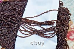 ANCIEN ÉCHEVEAU de PERLES de VERRE CRISTAL marron vers 1920 de 897 gr