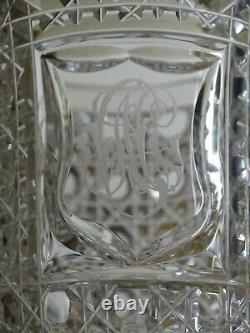 ANCIEN GRAND VERRE MARIAGE CRISTAL TAILLER PIERRERIE DIAMANTS MONOGRAMME 25 cm