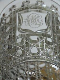 ANCIEN GRAND VERRE MARIAGE CRISTAL TAILLER PIERRERIE DIAMANTS MONOGRAMME 25 cm