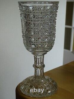 ANCIEN GRAND VERRE MARIAGE CRISTAL TAILLER PIERRERIE DIAMANTS MONOGRAMME 25 cm