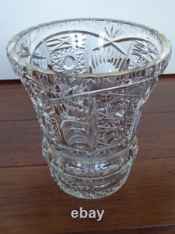 ANCIEN GROS VASE CRISTAL TAILLER DE BOHEME BOHEMIAN ht 25 cm