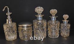 - ANCIEN SERVICE de TOILETTE CRISTAL SAINT LOUIS Fleurs de Violette dorure D