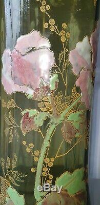 ANCIEN VASE EN VERRE EMAILLÉ LEGRAS art nouveau décors foral fleurs de pivoines
