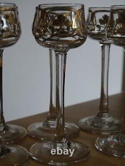 ART NOUVEAU 6 ANCIENS VERRES A LIQUEUR CIRCA 1900 CRISTAL DORURE ht 11,8 cm