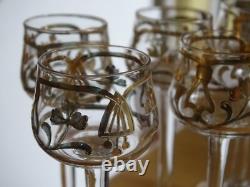 ART NOUVEAU 6 ANCIENS VERRES A LIQUEUR CIRCA 1900 CRISTAL DORURE ht 11,8 cm
