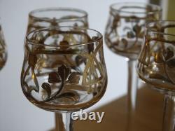 ART NOUVEAU 6 ANCIENS VERRES A LIQUEUR CIRCA 1900 CRISTAL DORURE ht 11,8 cm
