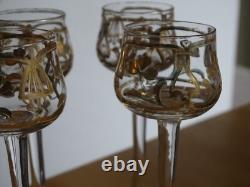 ART NOUVEAU 6 ANCIENS VERRES A LIQUEUR CIRCA 1900 CRISTAL DORURE ht 11,8 cm