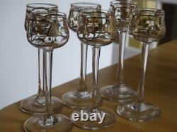 ART NOUVEAU 6 ANCIENS VERRES A LIQUEUR CIRCA 1900 CRISTAL DORURE ht 11,8 cm