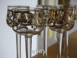 ART NOUVEAU 6 ANCIENS VERRES A LIQUEUR CIRCA 1900 CRISTAL DORURE ht 11,8 cm