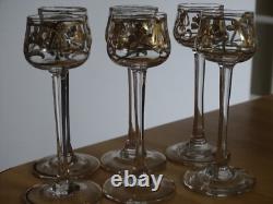 ART NOUVEAU 6 ANCIENS VERRES A LIQUEUR CIRCA 1900 CRISTAL DORURE ht 11,8 cm