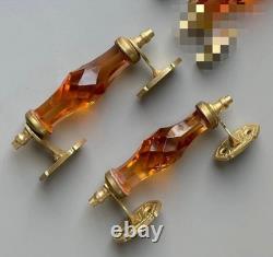 Ancien 5.5 Cristal / Coupe Orange Verre Laiton Porte Poignée, de Collection