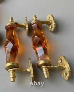 Ancien 5.5 Cristal / Coupe Orange Verre Laiton Porte Poignée, de Collection