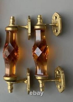 Ancien 5.5 Cristal / Coupe Orange Verre Laiton Porte Poignée, de Collection