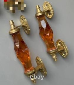 Ancien 5.5 Cristal / Coupe Orange Verre Laiton Porte Poignée, de Collection