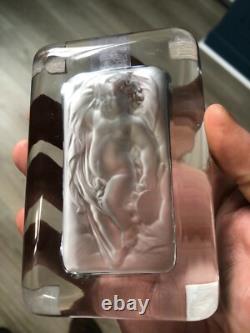 Ancien Beau Presse Papier Cristal Angelot Putti Etiquette Baccarat