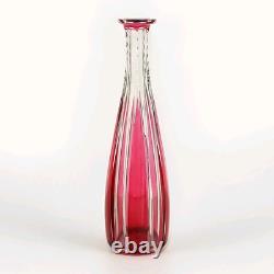 Ancien Carafe A Liqueur Overlay En Cristal Taillé Doublé Rouge Saint Louis