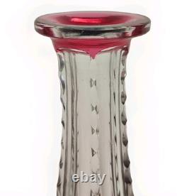 Ancien Carafe A Liqueur Overlay En Cristal Taillé Doublé Rouge Saint Louis