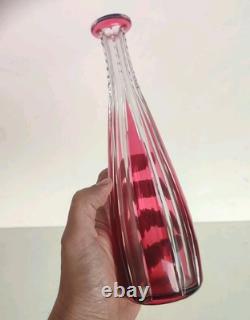Ancien Carafe A Liqueur Overlay En Cristal Taillé Doublé Rouge Saint Louis