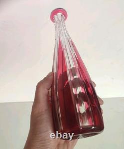 Ancien Carafe A Liqueur Overlay En Cristal Taillé Doublé Rouge Saint Louis