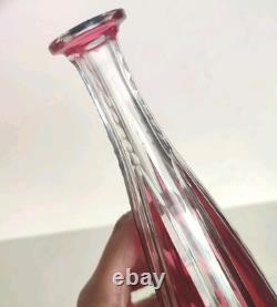 Ancien Carafe A Liqueur Overlay En Cristal Taillé Doublé Rouge Saint Louis