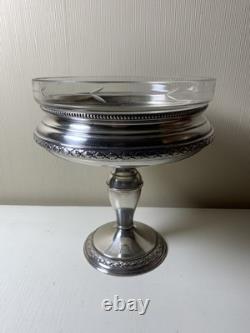 Ancien Centre de Table / Coupe à fruits en Cristal Métal argenté XIXème