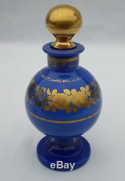 Ancien Flacon A Parfum Opaline Bleue Epoque Charles X Xixe 1820 Dorure France