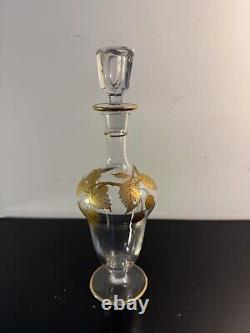 Ancien Flacon Verre Émaillé Dorure, Décor Floral, Era Saint Louis, Baccarat