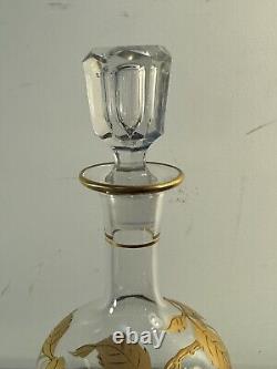 Ancien Flacon Verre Émaillé Dorure, Décor Floral, Era Saint Louis, Baccarat