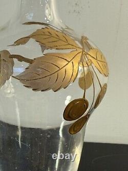 Ancien Flacon Verre Émaillé Dorure, Décor Floral, Era Saint Louis, Baccarat
