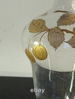 Ancien Flacon Verre Émaillé Dorure, Décor Floral, Era Saint Louis, Baccarat
