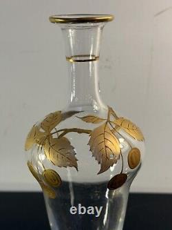 Ancien Flacon Verre Émaillé Dorure, Décor Floral, Era Saint Louis, Baccarat