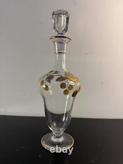 Ancien Flacon Verre Émaillé Dorure, Décor Floral, Era Saint Louis, Baccarat