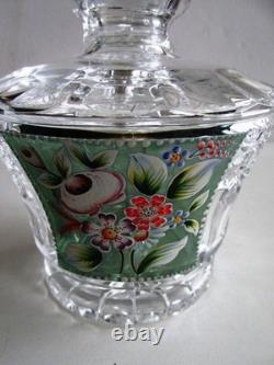 Ancien GRAND FLACON DE PARFUM EN VERRE CRISTAL TRANSPARENT BOHÈME PEINT