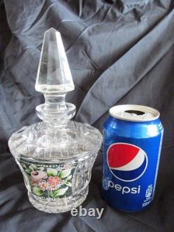 Ancien GRAND FLACON DE PARFUM EN VERRE CRISTAL TRANSPARENT BOHÈME PEINT