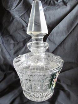 Ancien GRAND FLACON DE PARFUM EN VERRE CRISTAL TRANSPARENT BOHÈME PEINT