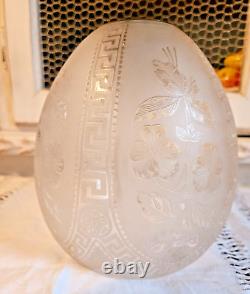 Ancien Globe Suspension Lustre Abat Jour Lampe Petrole En Cristal Taillé Beletat