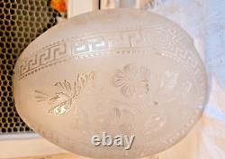 Ancien Globe Suspension Lustre Abat Jour Lampe Petrole En Cristal Taillé Beletat