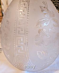 Ancien Globe Suspension Lustre Abat Jour Lampe Petrole En Cristal Taillé Beletat