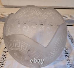 Ancien Globe Suspension Lustre Abat Jour Lampe Petrole En Cristal Taillé Beletat