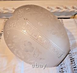 Ancien Globe Suspension Lustre Abat Jour Lampe Petrole En Cristal Taillé Beletat