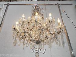 Ancien Grand Lustre Italien En Verre Et Cristal Style Marie-therese /19 Lampes