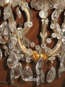 Ancien Grand Lustre Verre Vénitien 6 bras de Lumière Pampilles cristal