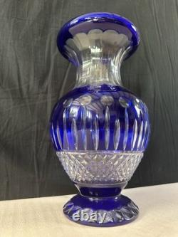 Ancien Grand vase Overlay Bleu Cobalt Cristal de Lorraine Saint Louis 35 Cm