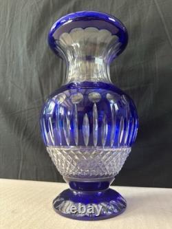 Ancien Grand vase Overlay Bleu Cobalt Cristal de Lorraine Saint Louis 35 Cm