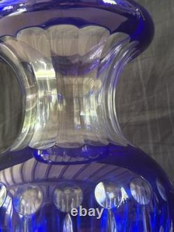 Ancien Grand vase Overlay Bleu Cobalt Cristal de Lorraine Saint Louis 35 Cm